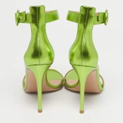 Pre Owned Gianvito Rossi Metallic Green Leather Portofino Ankle Strap Sandals Size 39