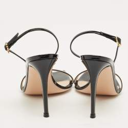 Pre Owned Gianvito Rossi Black Patent Leather Ribbon Stiletto Ankle Strap Sandals Size 38.5