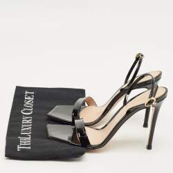 Pre Owned Gianvito Rossi Black Patent Leather Ribbon Stiletto Ankle Strap Sandals Size 38.5