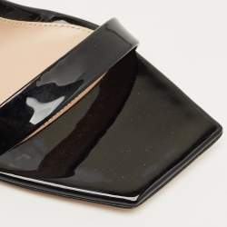 Pre Owned Gianvito Rossi Black Patent Leather Ribbon Stiletto Ankle Strap Sandals Size 38.5