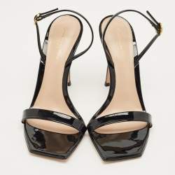 Pre Owned Gianvito Rossi Black Patent Leather Ribbon Stiletto Ankle Strap Sandals Size 38.5