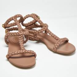 Pre Owned Gianvito Rossi Dusty Pink Braided Leather Sorrento Sandals Size 40.5