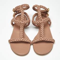 Pre Owned Gianvito Rossi Dusty Pink Braided Leather Sorrento Sandals Size 40.5