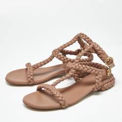 Pre Owned Gianvito Rossi Dusty Pink Braided Leather Sorrento Sandals Size 40.5