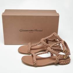 Pre Owned Gianvito Rossi Dusty Pink Braided Leather Sorrento Sandals Size 40.5
