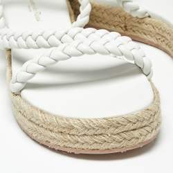Pre Owned Gianvito Rossi White Braided Leather Platform Espadrille Sandals Size 41