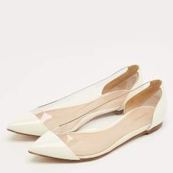 Pre Owned Gianvito Rossi White Patent Leather and PVC Plexi Ballet Flats Size 36.5