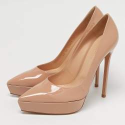 Pre Owned Gianvito Rossi Beige Patent Leather Dasha Platform Pumps Size 42