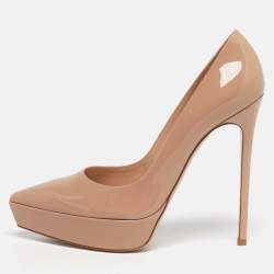 Pre Owned Gianvito Rossi Beige Patent Leather Dasha Platform Pumps Size 42