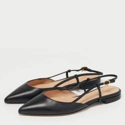 مملوكة مسبقًا Gianvito Rossi Black Leather Ascent Slingback Flats Size 40