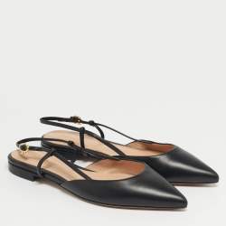 مملوكة مسبقًا Gianvito Rossi Black Leather Ascent Slingback Flats Size 40