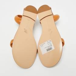 Pre Owned Gianvito Rossi Bijoux  Brown Leather Ankle Strap Flats Size 35.5