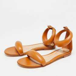 Pre Owned Gianvito Rossi Bijoux  Brown Leather Ankle Strap Flats Size 35.5