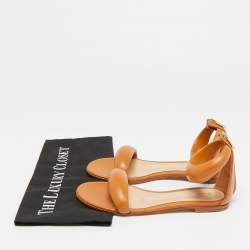 Pre Owned Gianvito Rossi Bijoux  Brown Leather Ankle Strap Flats Size 35.5