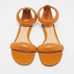 Pre Owned Gianvito Rossi Bijoux  Brown Leather Ankle Strap Flats Size 35.5