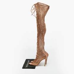 مملوكة مسبقًا Gianvito Rossi Fishnet Size 37 Beige Leather and Mesh Over The Knee Boots