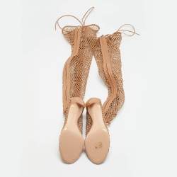 مملوكة مسبقًا Gianvito Rossi Fishnet Size 37 Beige Leather and Mesh Over The Knee Boots