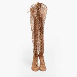 مملوكة مسبقًا Gianvito Rossi Fishnet Size 37 Beige Leather and Mesh Over The Knee Boots