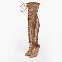 مملوكة مسبقًا Gianvito Rossi Fishnet Size 37 Beige Leather and Mesh Over The Knee Boots