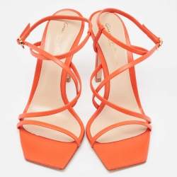 Pre Owned Gianvito Rossi Geom Size 36 Coral Red Leather Geom Strappy Sandals