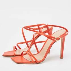 Pre Owned Gianvito Rossi Geom Size 36 Coral Red Leather Geom Strappy Sandals