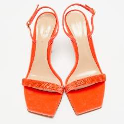 Pre Owned صندل جيانفيتو روسي مانهاتن جلد مصقول بيج بكعب خلفي مقاس 37