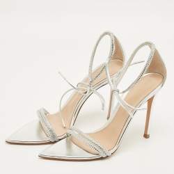 Pre Owned Gianvito Rossi Montecarlo Size 38 Silver Leather Ankle Strap Sandals