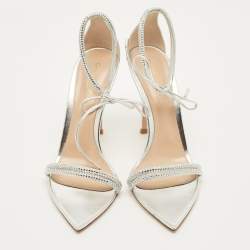 Pre Owned Gianvito Rossi Montecarlo Size 38 Silver Leather Ankle Strap Sandals