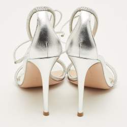 Pre Owned Gianvito Rossi Montecarlo Size 38 Silver Leather Ankle Strap Sandals