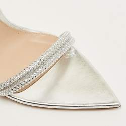 Pre Owned Gianvito Rossi Montecarlo Size 38 Silver Leather Ankle Strap Sandals