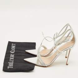 Pre Owned Gianvito Rossi Montecarlo Size 38 Silver Leather Ankle Strap Sandals