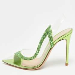 Pre Owned Gianvito Rossi Hortensia Size 37 Transparent/Green PVC and Suede Pumps
