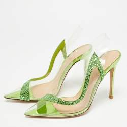مملوكة مسبقًا حذاء كعب عالي جيانفيتو روسي بي في سي شفاف/أخضر وزخرفة من الشامواه هورتنسيا مقاس 37