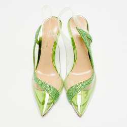 مملوكة مسبقًا حذاء كعب عالي جيانفيتو روسي بي في سي شفاف/أخضر وزخرفة من الشامواه هورتنسيا مقاس 37