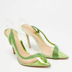 مملوكة مسبقًا حذاء كعب عالي جيانفيتو روسي بي في سي شفاف/أخضر وزخرفة من الشامواه هورتنسيا مقاس 37