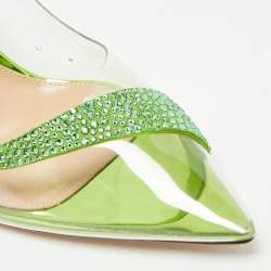 مملوكة مسبقًا حذاء كعب عالي جيانفيتو روسي بي في سي شفاف/أخضر وزخرفة من الشامواه هورتنسيا مقاس 37