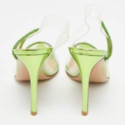 مملوكة مسبقًا حذاء كعب عالي جيانفيتو روسي بي في سي شفاف/أخضر وزخرفة من الشامواه هورتنسيا مقاس 37
