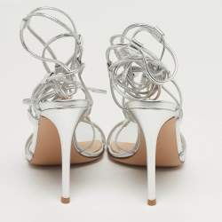 مملوكة مسبقًا Gianvito Rossi Giza Size 39.5 Silver Leather Ankle Wrap Sandals