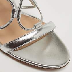 مملوكة مسبقًا Gianvito Rossi Giza Size 39.5 Silver Leather Ankle Wrap Sandals