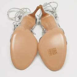 مملوكة مسبقًا Gianvito Rossi Giza Size 39.5 Silver Leather Ankle Wrap Sandals