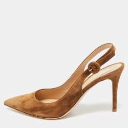 Pre Owned Gianvito Rossi Anna Size 40.5 Brown Suede Slingback Pumps
