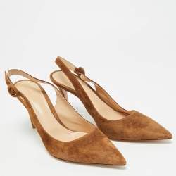 مملوكة مسبقًا حذاء كعب عالي كريستيان لوبوتان سويدي بني بحزام للكاحل مقاس 37.5