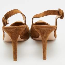 مملوكة مسبقًا حذاء كعب عالي كريستيان لوبوتان سويدي بني بحزام للكاحل مقاس 37.5