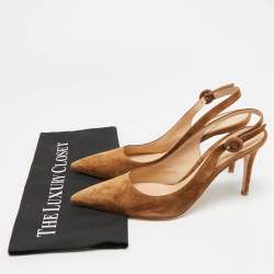 مملوكة مسبقًا حذاء كعب عالي كريستيان لوبوتان سويدي بني بحزام للكاحل مقاس 37.5