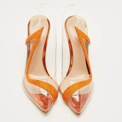 Pre Owned حذاء كعب عالي جيانفيتو روسي بي في سي شفاف/أخضر وزخرفة من الشامواه هورتنسيا مقاس 37