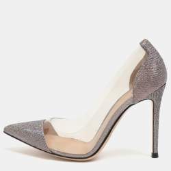 مملوكة مسبقًا Gianvito Rossi Plexi Size 36.5 Metallic Lurex Fabric Pumps