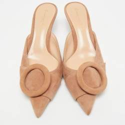 Pre Owned حذاء ميول جيانفيتو روسي جايبور كريستال أخضر ساتان مقدمة مدببة مقاس 39