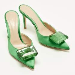 Pre Owned Gianvito Rossi Jaipur Size 36 Green Satin Mules