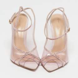 Pre Owned Gianvito Rossi Crystelle Size 37 Pink/Transparent PVC and Suede Peep Toe Slingback Pumps