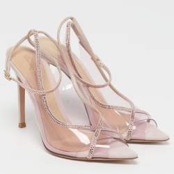 Pre Owned Gianvito Rossi Crystelle Size 37 Pink/Transparent PVC and Suede Peep Toe Slingback Pumps
